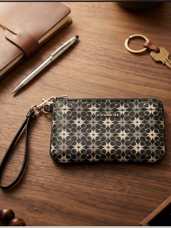 Coach Handbags - Coach Black & Silver Signature Canvas Wristlet
